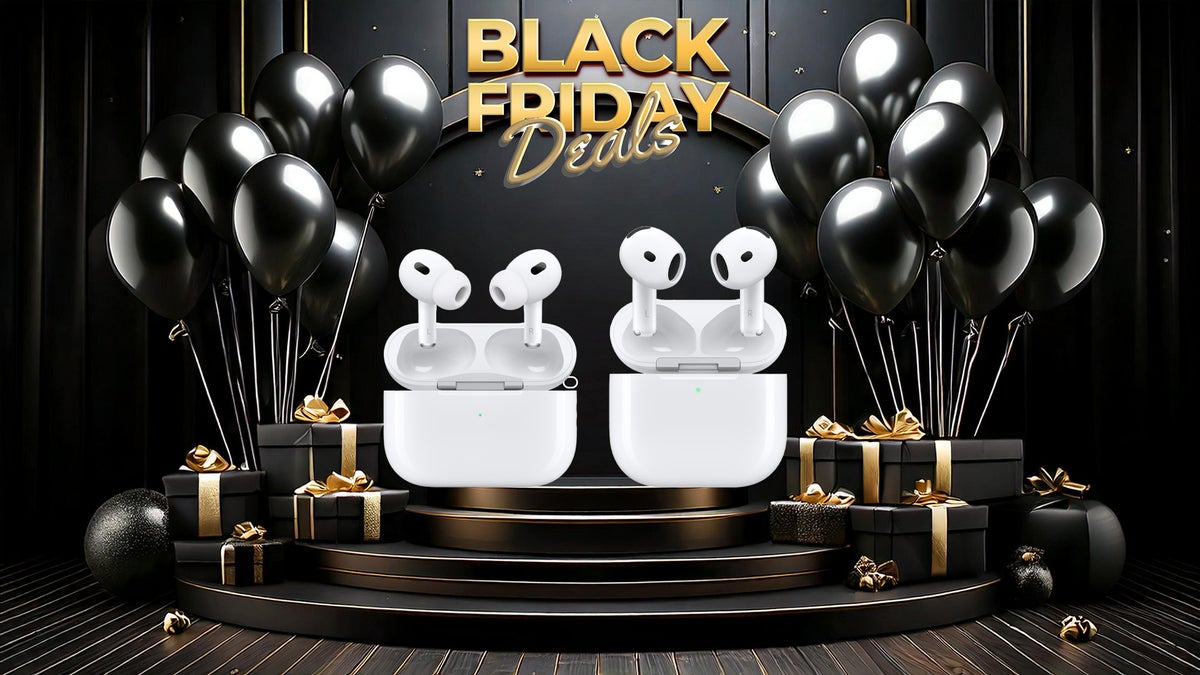 Black Friday poster with AirPods models on it.