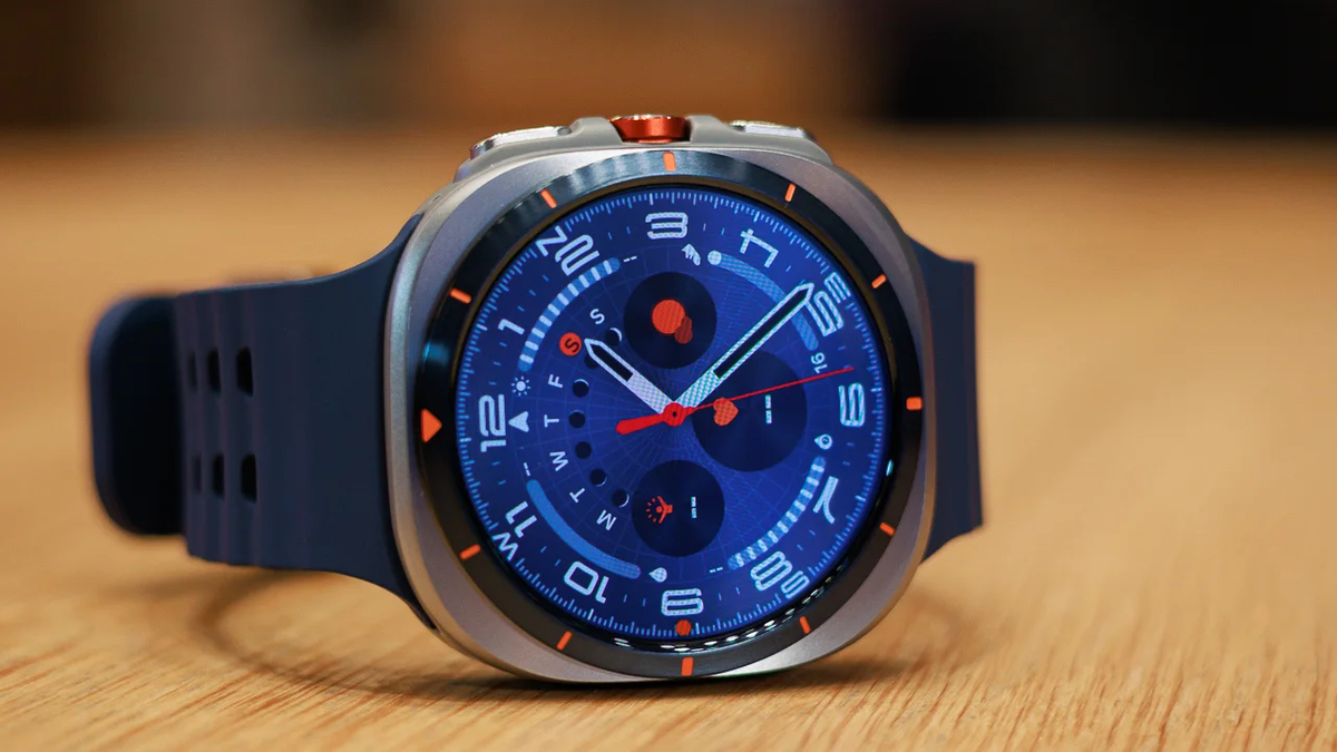 Galaxy Watch Ultra (2025) on a wooden table.