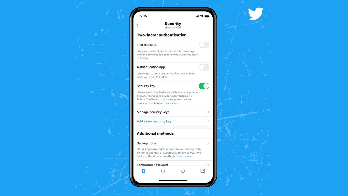 Twitter will allow users to add security keys as the sole authentication method