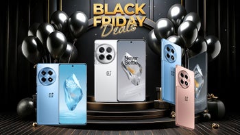 Black Friday-themed picture with balloons, Black Friday banner, and different OnePlus phones.