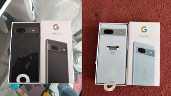 Google Pixel 7a unboxing images surface featuring Carbon and Arctic Blue colors