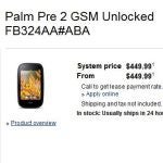Palm Pre 2 available unlocked for $450