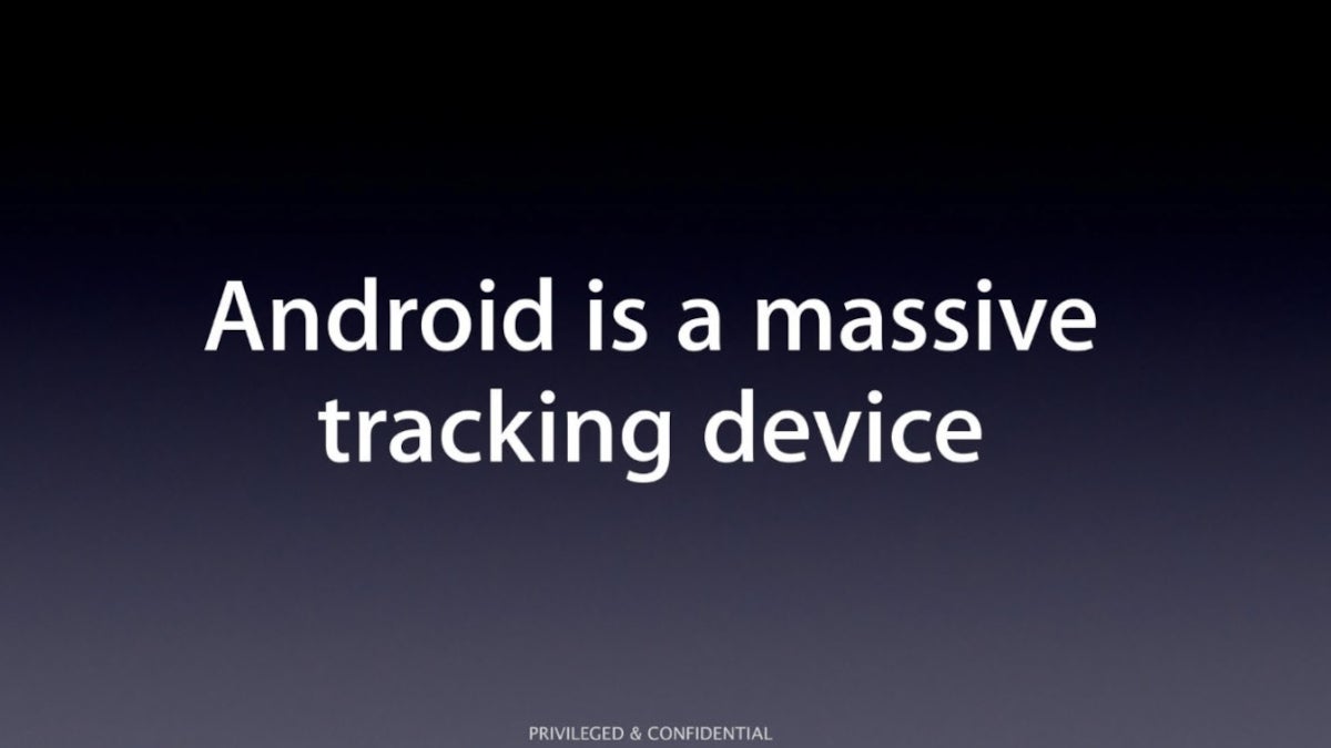 Slides from a 2013 internal Apple document show how it perceived Google's privacy stance at the time