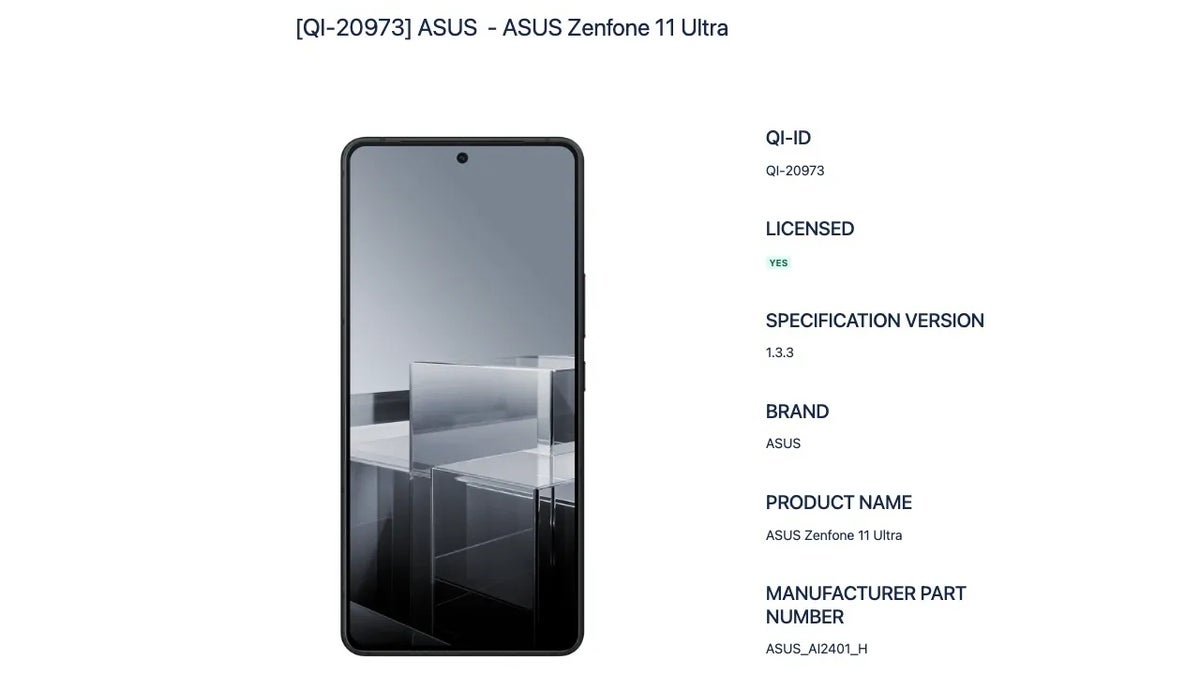 Asus Zenfone 11 Ultra's front design, charging details confirmed by certification platform