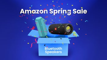 A promotional image of the Amazon Spring Sale event, with speakers emerging from a blue box.