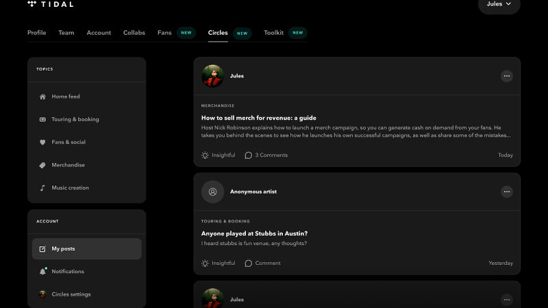 TIDAL launches Circles, a safe space dedicated to artists