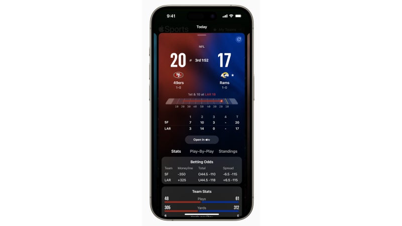 Apple Sports brings major updates for NFL and college football games