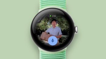 Official image of Google Pixel Watch 3 showing live Nest Door Camera feed