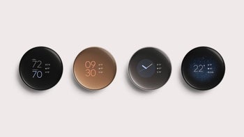 A lineup of four Nest Learning Thermostats in different colors