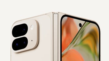 Top half of the Pixel 9 Pro Fold showing the rear camera island on the left and the cover screen on the right