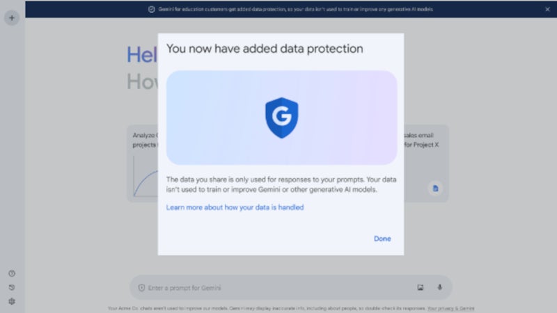 Google will not use data shared by school accounts to improve Gemini