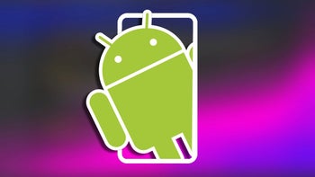 The Android mascot in green on a neon purple background.