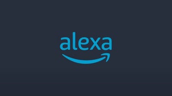 The Alexa logo witht he Amazon smile is seen in blue on a black background.