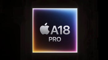 A representative image of the A18 Pro chip is seen against a black background.