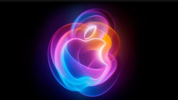 A multi-colored design surrounds the iconic Apple logo as a symbol representing the "Glowtime" event held Monday.