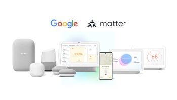 An image of the Google and Matter logos with several smart home devices