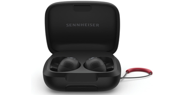 Sennheiser Momentum Sport wireless earbuds in Black on a white background.