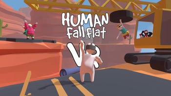 Human: Fall Flat VR title screen with avatars