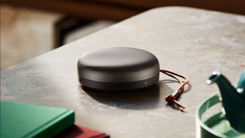 The Beosound A1 (2nd-gen) speaker placed on a kitchen counter