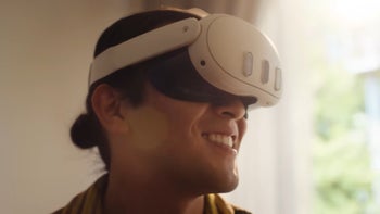 Person wearing a Meta Quest 3 and smiling