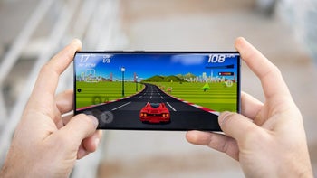 A car racing game in action.