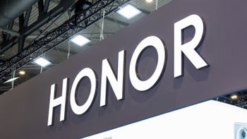 Honor's logo with a Honor smartphone on the background.