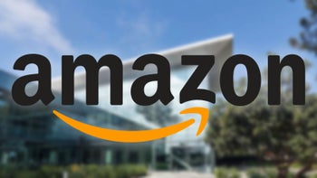 Amazon logo displayed over a blurry background.