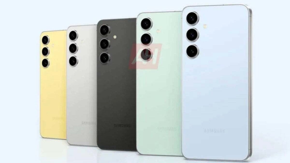 Galaxy S24 FE renders in yellow, white, black, green and blue.