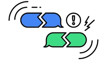 A Blue message bubble and a Green message bubble both broken in half representing the issues that are taking place between iOS and Android users in group chats.