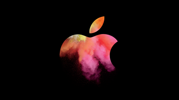 A neon render of the Apple logo an a black background.