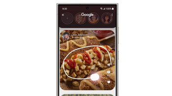 Galaxy S24 phone using the Circle to Search feature to highlight a tasty meal.