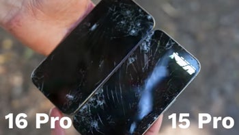 The screens of the iPhone 15 Pro and iPhone 16 Pro are compared after both competed in a drop test.