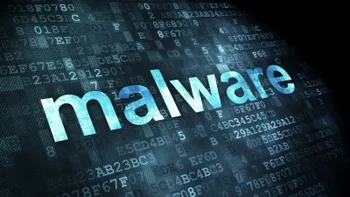 Spelled out against a backdrop of computer code is the word "malware."