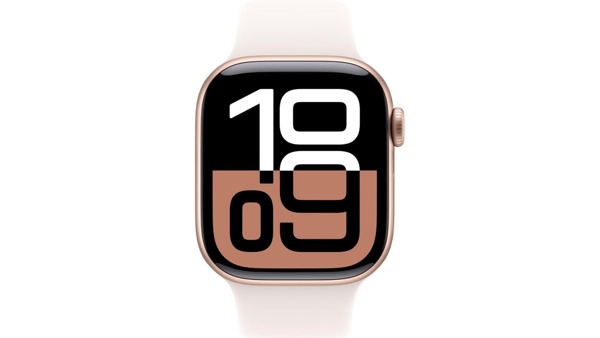Apple Watch Series 10 with rose gold case and light blush sport band