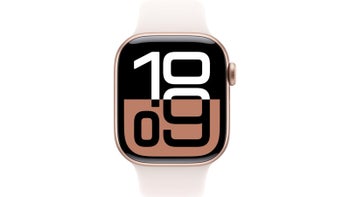 Apple Watch Series 10 with rose gold case and light blush sport band