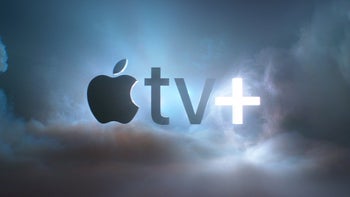 An image of the Apple TV+ logo with clouds in the background