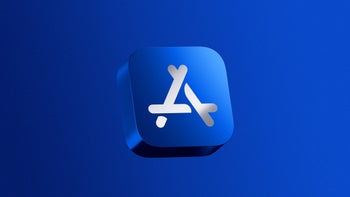 Apple App Store logo displayed over a blue background.