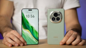 Honor Magic 6 Pro in light green shown from the front and back while being held by a person.