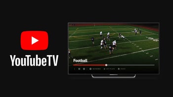 An image of a TV displaying a Football game on the YouTube TV app