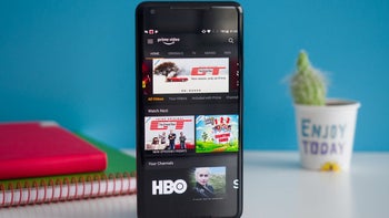 An image of a smartphone showing content from Amazon Prime Video