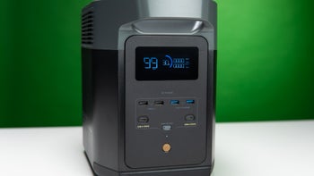 A close-up of the front side of the EcoFlow Delta 2, showcasing its USB ports and LCD display.