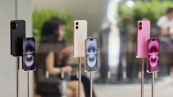 iPhone 16 models on display stands