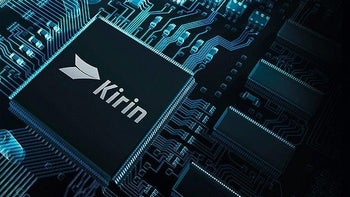 What is supposed to be a Kirin chip is shown on a background of electronic circuits.