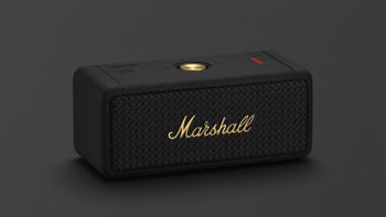 Marshall Emberton II portable Bluetooth speaker in black color displayed over dark background.