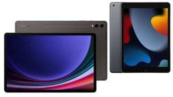 A Samsung and an Apple tablets on a white background.