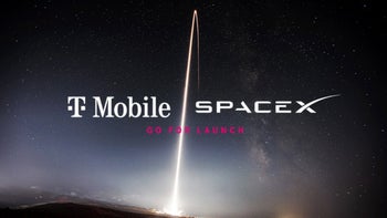 T-Mobile and Starlink's wordmarks areshown against a backdrop of the sky.