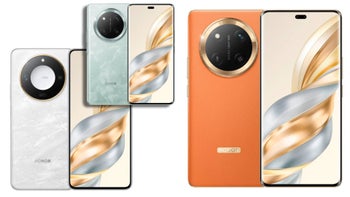 The Honor X60 in three different colors on a white background.