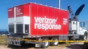 A Verizon response truck is setup to help make repairs to the carrier's network following Hurricane Milton.