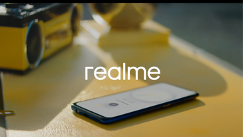 Realme smartphone on a table.