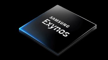 A generic looking Samsung Exynos chip is pictured against a black background.